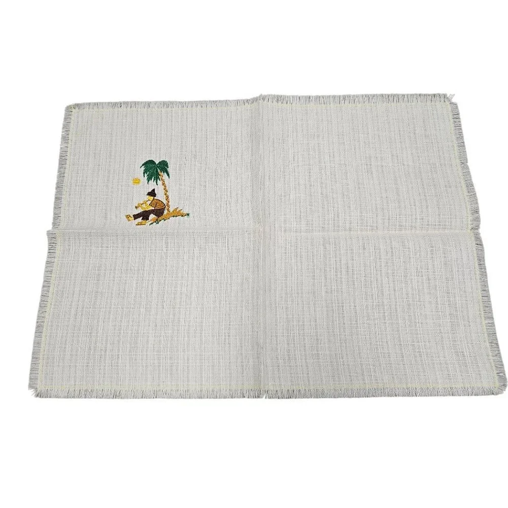 8 Vintage Tropical Themed Linen‎ Napkins Placemat Multicolor Needle Cross Stitch